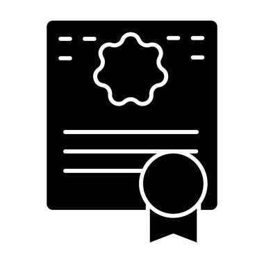 Sertifika katı simgesi. Diploma vektör çizimi beyaza izole edildi. Ödül kabartma tasarımı, web ve uygulama için tasarlandı. Eps 10.