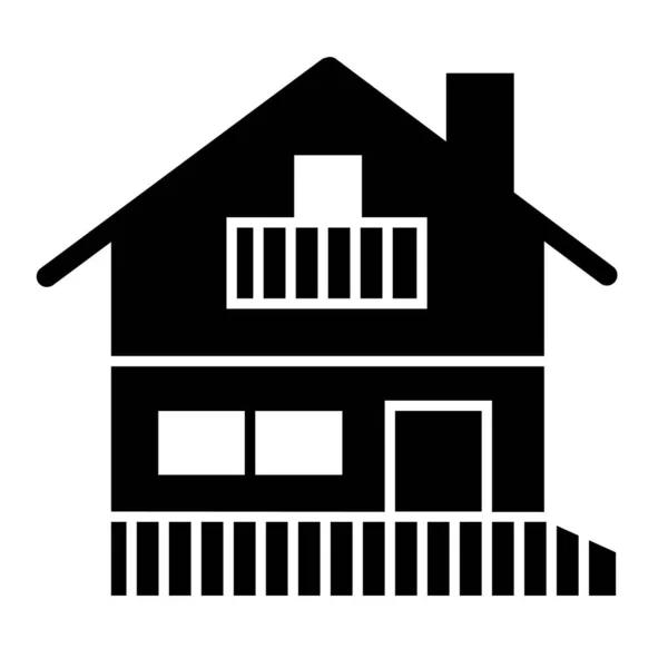 Rumah dengan ikon padat balkon. Ilustrasi vektor rumah terisolasi pada warna putih. Desain gaya glif pondok loteng, dirancang untuk web dan aplikasi. Eps 10. - Stok Vektor