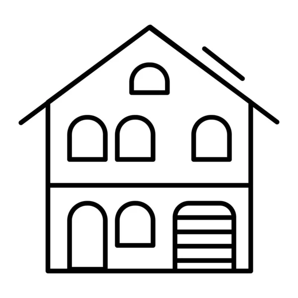 Rumah tiga lantai dengan ikon garasi tipis. Ilustrasi vektor eksterior rumah diisolasi dengan warna putih. Desain gaya arsitektur, dirancang untuk web dan aplikasi. Eps 10. - Stok Vektor