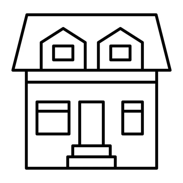 Cottage dengan dua jendela mansard tipis baris ikon. Rumah dengan gambar vektor loteng diisolasi dengan warna putih. Desain bergaya rumahan, dirancang untuk web dan aplikasi. Eps 10. - Stok Vektor