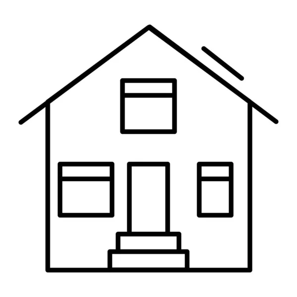 Ikon garis tipis rumah pinggiran. Ilustrasi vektor eksterior rumah diisolasi dengan warna putih. Desain bergaya Cottage outline, dirancang untuk web dan aplikasi. Eps 10. - Stok Vektor