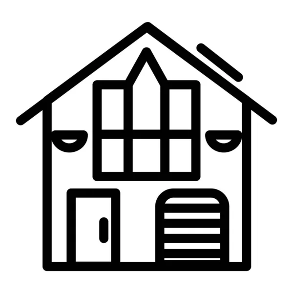 A small family cottage line icon. Cottage with garage vector illustration isolated on white. Home outline style design, designed for web and app. Eps 10. — Stock Vector