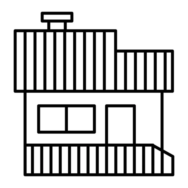 베란다처럼 얇은 아이콘 이 있는 집. 백 색 위에 현관 벡터 삽화가 있는 힙 지붕 집. 웹 과 앱을 위해 디자인 된 코티지 플랫 폼 디자인. Eps 10. — 스톡 벡터