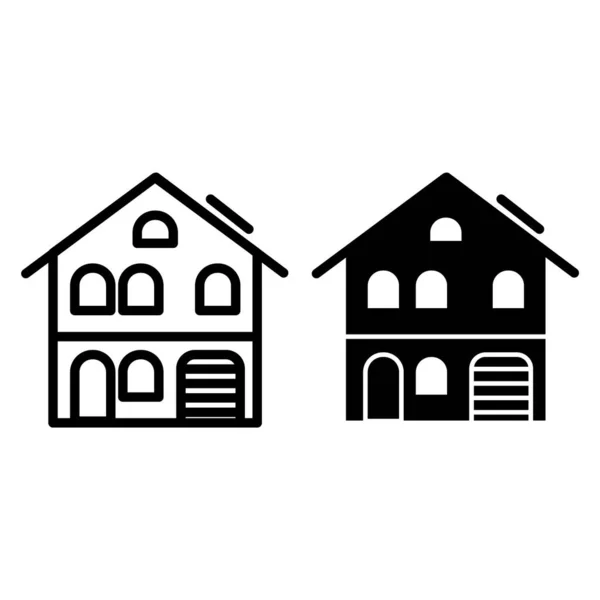 Dreistöckiges Haus mit Garagenzeile und Glyphen-Symbol. Home Exterior Vektor Illustration isoliert auf weiß. Architektur skizziert Stil-Design, entworfen für Web und App. Eps 10. — Stockvektor