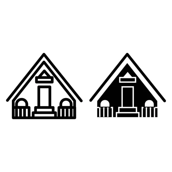 Drewniana linia domowa i ikona glifu. Ilustracja wektora domku izolowane na białym. Projekt fasady domu zarys stylu, przeznaczony do sieci web i aplikacji. Eps 10. — Wektor stockowy