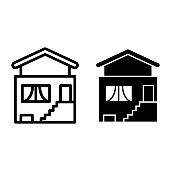 Ferienhaus in der ländlichen Linie und Glyphen-Symbol. Moderne Haus-Vektor-Illustration isoliert auf weiß. Ferienhaus mit Treppenhaus im Stil Design, für Web und App konzipiert. Eps 10. — Stockvektor