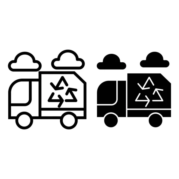 Prullenbak lijn en glyph pictogram. Eco vector illustratie geïsoleerd op wit. Auto met recycle teken outline stijl ontwerp, ontworpen voor web en app. Eps 10. — Stockvector