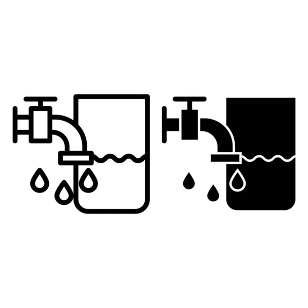 Коснитесь капельки воды и иконки глифа. Кран с водяным векторным рисунком изолирован на белом. Дизайн, разработанный для веб-сайтов и приложений. Eps 10 . — стоковый вектор