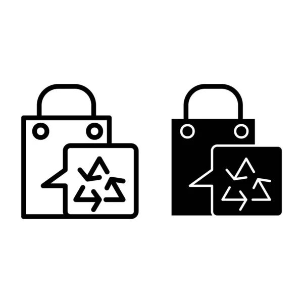 Pakket met recycle teken lijn en glyph pictogram. Eco zak vector illustratie geïsoleerd op wit. Boodschappentas met ontwerp van het recyclingbord, ontworpen voor web en app. Eps 10. — Stockvector