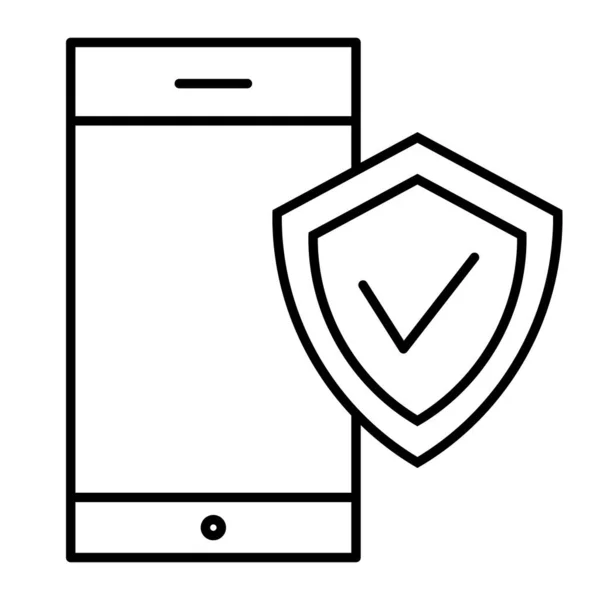 Smartfon z ikoną cienkiej linii ekranu. Ochrona na ilustracji wektor smartfona izolowane na białym. Konstrukcja konturu bezpieczeństwa telefonu komórkowego, zaprojektowana dla sieci web i aplikacji. Eps 10. — Wektor stockowy