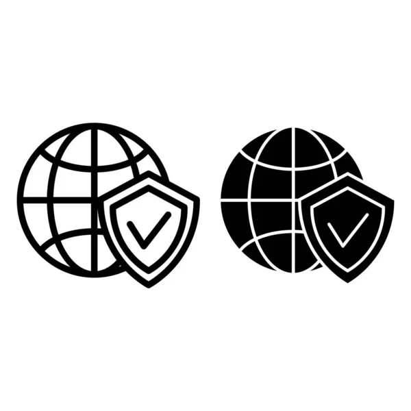 Línea de globo y escudo e icono de glifo. Planeta con ilustración vectorial escudo aislado en blanco. Diseño de estilo de contorno de protección global, diseñado para web y aplicación. Eps 10 . — Vector de stock