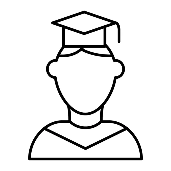 Icona della linea sottile graduata. Persona in cappello laureato vettoriale illustrazione isolata su bianco. Studente in laurea cap design stile contorno, progettato per il web e app. Eps 10. — Vettoriale Stock