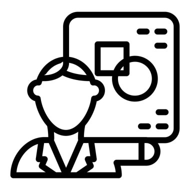 Geometri öğretmeni çizgi simgesi. Öğretmenlik vektör illüstrasyonu beyaza izole edildi. İnternet ve uygulama için dizayn edilmiş matematik profesörü tasarımı. Eps 10.