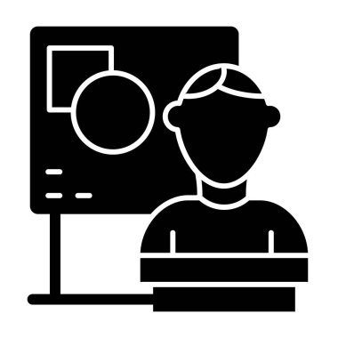 Tahta simgenin yanındaki öğrenci. Beyaz üzerinde izole edilmiş diploma vektör illüstrasyonunun korunması. Sandalye kabartma tasarımı öğrencisi, web ve uygulama için tasarlanmış. Eps 10.