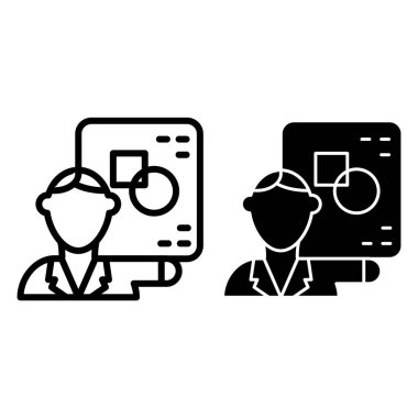 Geometri öğretmeni çizgisi ve sembol. Öğretmenlik vektör illüstrasyonu beyaza izole edildi. İnternet ve uygulama için dizayn edilmiş matematik profesörü tasarımı. Eps 10.