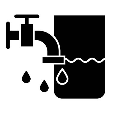 Bir damla su katıksız ikonlu musluk. Su vektör illüstrasyonlu musluk beyaza izole edilmiş. Turna kabartma tasarımı, ağ ve uygulama için tasarlanmış. Eps 10.