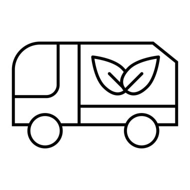 Eko kamyon ince çizgi ikonu. Eko kargo taşıyıcı illüstrasyonlu kamyon beyaza izole edildi. Çevresel tabela tasarımı olan araba, web ve uygulama için tasarlanmış. Eps 10.