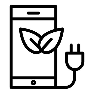 Akıllı telefon hattı simgesiyle eko tapa. Eko şarjlı cep telefonu vektör çizimi beyaza izole edildi. Ekoloji teknolojisi tasarımı, web ve uygulama için tasarlandı. Eps 10.