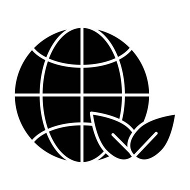 Yaprakları katı bir ikona sahip dünya. Beyaz üzerine izole edilmiş ekolojik işaret vektör illüstrasyonlu dünya. Ekoloji gezegeni kabartma tasarımı, ağ ve uygulama için tasarlandı. Eps 10.