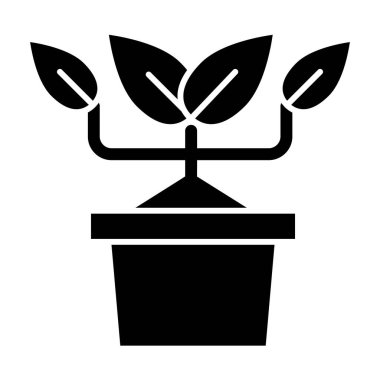 Katı bir ikona yerleştirilmiş. Beyaz üzerinde filiz vektör çizimi olan saksı. Büyüme kabartma tasarımı, web ve uygulama için tasarlanmış. Eps 10.