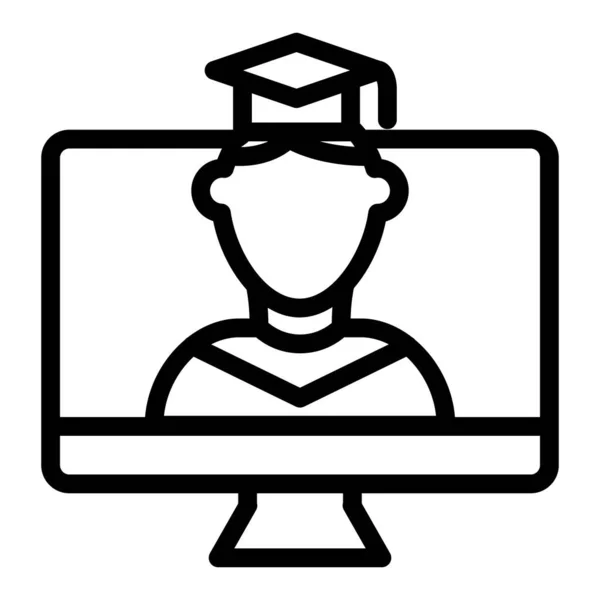 Online educationa line icon. Student on monitor vector illustration isolated on white. E-learning outline style design, designed for web and app. Eps 10. — Stock Vector