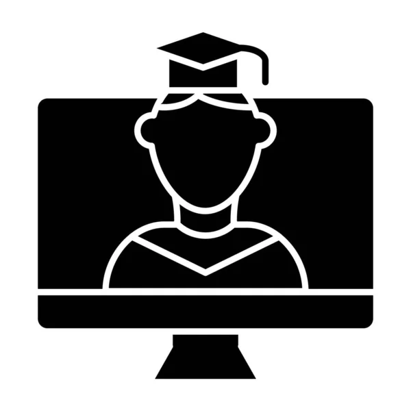 Online vzdělávání - pevná ikona. Student na monitoru vektorové ilustrace izolované na bílém. E-learning glyf design, určený pro web a aplikaci. Eps 10. — Stockový vektor