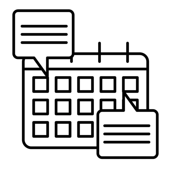 Kalender med talbubblor tunn linje ikon. Kalender med doings vektor illustration isolerad på vitt. Dataplanerare skissera stil design, utformad för webb och app. Eps 10. — Stock vektor