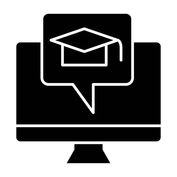 E-learning solidní ikona. Monitor a maturitní klobouk vektorové ilustrace izolované na bílém. Online studijní design glyfového stylu, určený pro web a aplikaci. Eps 10. — Stockový vektor