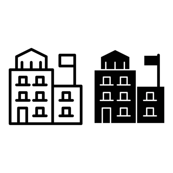Universitetslinje och glyf-ikon. College vektor illustration isolerad på vitt. Utbildning byggnad skissera stil design, utformad för webb och app. Eps 10. — Stock vektor