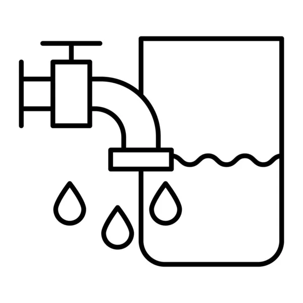 Bir damla su ve ince çizgi ikonu olan musluk. Su vektör illüstrasyonlu musluk beyaza izole edilmiş. Crane tasarımı, web ve uygulama için tasarlandı. Eps 10. — Stok Vektör