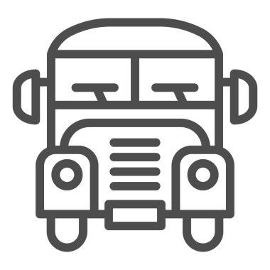 Okul servisi simgesi, okul konseptine dönüş, beyaz arka planda otobüs tabelası, mobil konsept ve web tasarımı için ana hatlı öğrenci taşıma simgesi. Vektör grafikleri.