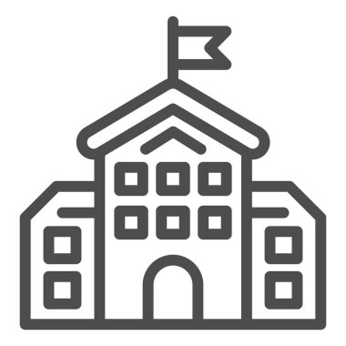 Okul inşa çizgisi ikonu, eğitim konsepti, beyaz arka planda lise silueti işareti, mobil konsept ve web tasarımı için ana hatlı simge ile bina. Vektör grafikleri.