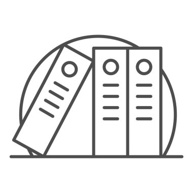 Ofis dizinleri, ince çizgi simgesi, iş konsepti, beyaz arkaplan üzerindeki dizinler, mobil konsept ve web tasarımı için tasarım için taslak biçimli raf simgesinde sıra sıra klasörler. Vektör grafikleri.