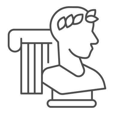 Yunan heykeli ve sütun ince çizgi simgesi, okul konseptine dönüş, beyaz arka planda anıt ve sütun tabelası, mobil için ana hatlı antik Yunan ögeleri simgesi. Vektör grafikleri.