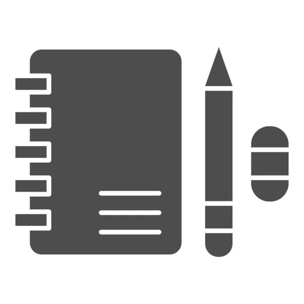 Carnet avec crayon et gomme icône solide, Concept d'éducation, Bloc-notes et signe crayon sur fond blanc, Cahier d'exercices d'éducation pour étudier l'icône dans le style glyphe. Graphiques vectoriels. — Image vectorielle
