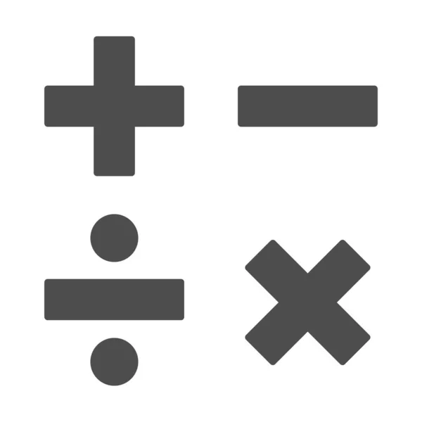 Añadir, restar, dividir, multiplicar símbolos sólidos, concepto de educación, matemáticas calcular signo sobre fondo blanco, símbolos matemáticos básicos más, menos, multiplicación y división en glifo. Vector . — Archivo Imágenes Vectoriales