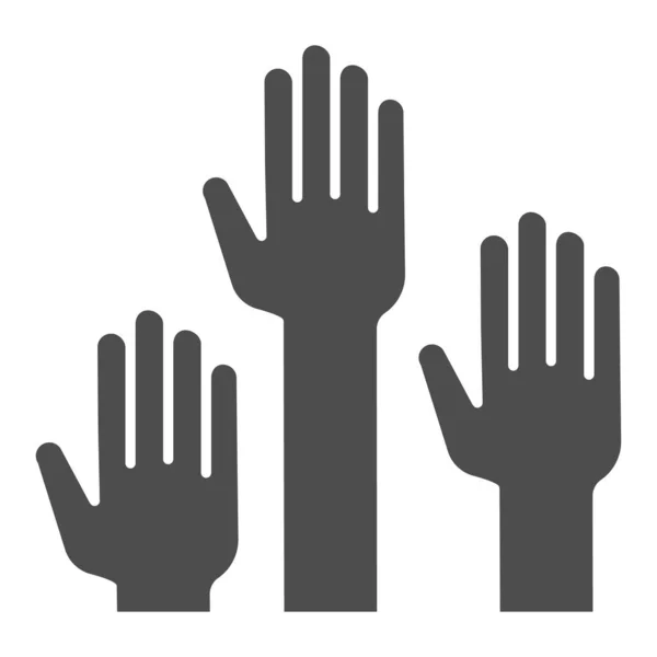 Händerna upp solid ikon, Utbildning koncept, lyfta upp händerna i luft tecken på vit bakgrund, höjde vapen ikon i glyf stil för mobila koncept och webbdesign. Vektorgrafik. — Stock vektor