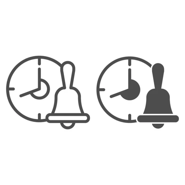 School hand bel-en kloklijn en solide pictogram, Terug naar school concept, schoolvakantie teken op witte achtergrond, jingle met horloge pictogram in omtrek stijl voor mobiel concept, webdesign. vectorgrafieken. — Stockvector