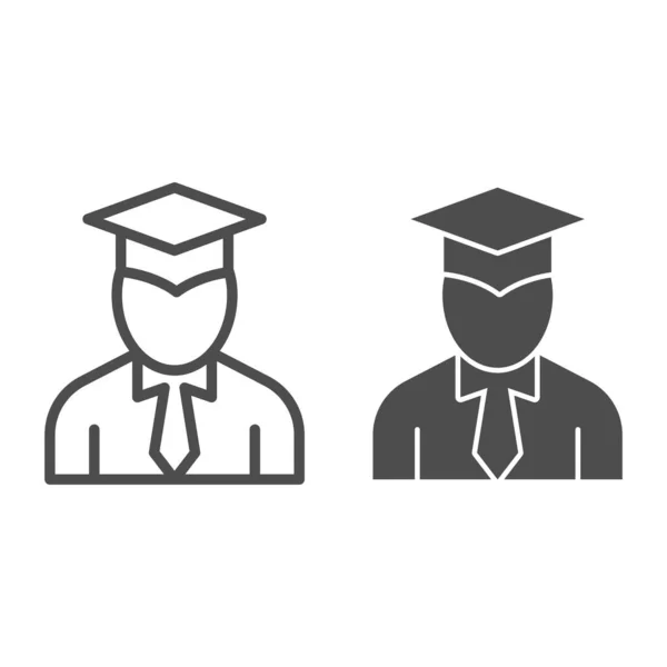 Student lijn en solide pictogram, Terug naar school concept, afstuderen student teken op witte achtergrond, Persoon in afstuderen hoed pictogram in outline stijl voor mobiele concept en web design. vectorgrafieken. — Stockvector