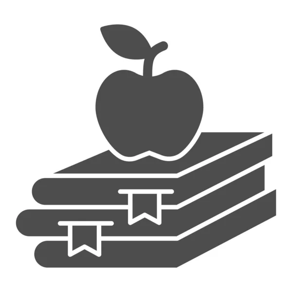 Книги та яблуко тверда ікона, концепція освіти, шкільна книга та знак яблука на білому тлі, стек книг з фруктами на значку зверху в стилі гліфів для мобільного, веб-дизайну. Векторна графіка . — стоковий вектор