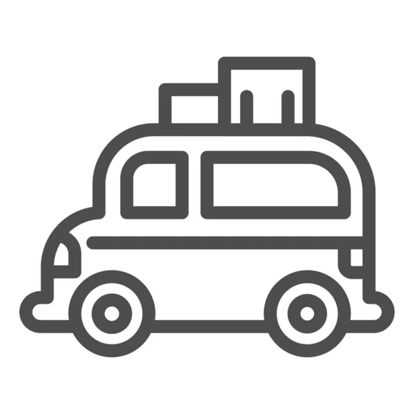 Minivan con el icono de la línea de cajas, concepto de viaje de verano, coche con equipaje en el techo signo sobre fondo blanco, icono de coche de viaje en el estilo de esquema para el concepto móvil, web. Gráficos vectoriales . — Vector de stock