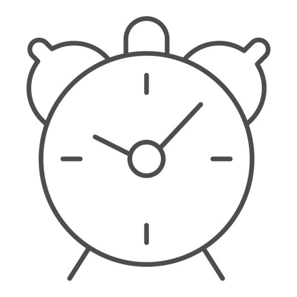 Icono de línea delgada de reloj despertador, concepto de vuelta a la escuela, letrero de reloj de mesa sobre fondo blanco, icono de reloj despertador retro en estilo de esquema para concepto móvil y diseño web. Gráficos vectoriales . — Vector de stock