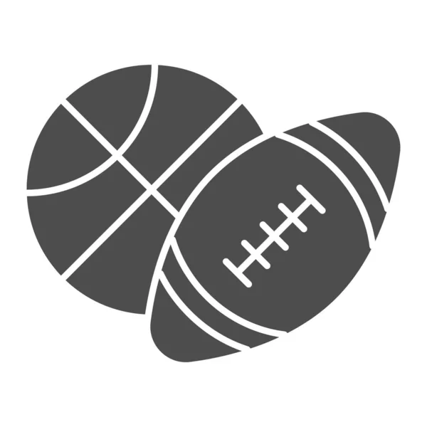 Icono sólido de baloncesto y pelota de fútbol, concepto deportivo, rótulo de pelota deportiva sobre fondo blanco, ícono de pelota de baloncesto y rugby en estilo glifo para concepto móvil, diseño web. Gráficos vectoriales . — Vector de stock