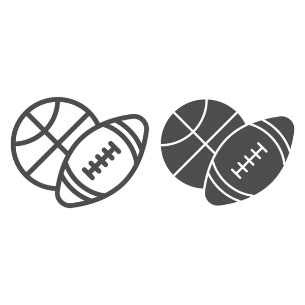 Basketball und Fußball Linie und solide Symbol, Sportkonzept, Sportbälle Zeichen auf weißem Hintergrund, Basketball und Rugby Ball Symbol in Umriss Stil für mobiles Konzept, Web-Design. Vektorgrafik. — Stockvektor