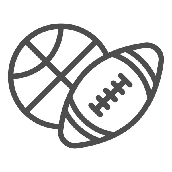 Icono de la línea de baloncesto y pelota de fútbol, concepto deportivo, rótulo de pelota deportiva sobre fondo blanco, ícono de pelota de baloncesto y rugby en estilo de esquema para concepto móvil, diseño web. Gráficos vectoriales . — Vector de stock