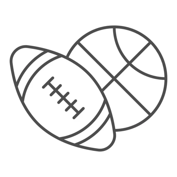 Basketball und Fußball Thin Line Symbol, Sportkonzept, Sportbälle Zeichen auf weißem Hintergrund, Basketball und Rugby Ball Symbol in Umriss Stil für mobiles Konzept, Web-Design. Vektorgrafik. — Stockvektor