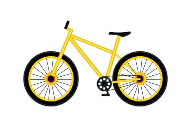 Sarı bisiklet beyaz arka planda izole edilmiş. Ekonomik ve ekolojik şehir taşımacılığı kavramı. Yan görüş. Vektör illüstrasyonu.