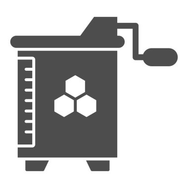 Bal ve balmumu sökücü katı ikon, arıcılık konsepti, beyaz arka planda elle bal çıkarıcı işareti, mobil konsept ve web için ballı santrifüj ikonu. Vektör grafikleri.