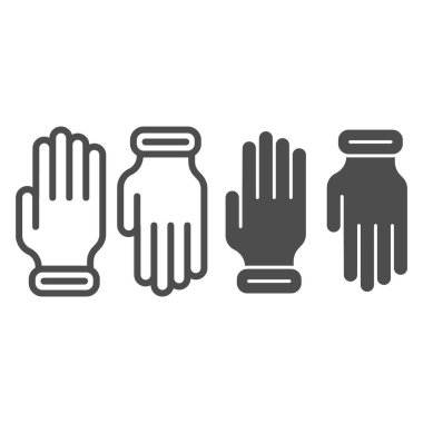 Arıcı Eldiveni hattı ve katı ikon, arıcılık konsepti, beyaz arka planda çift eldiven işareti, mobil ve web tasarımı için özet biçimli arıcı profesyonel giysi ikonu. Vektör grafikleri.