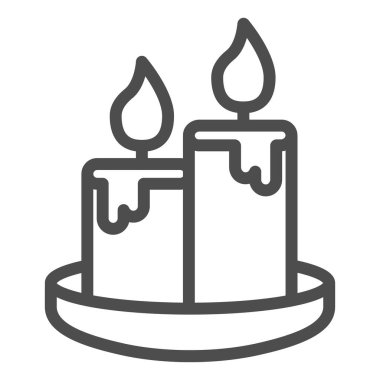 Mum dizisi ikonu, Bal konsepti, beyaz arka planda yanan iki mum işareti, mobil konsept ve web tasarımı için ana hatlı mum ikonu. Vektör grafikleri.